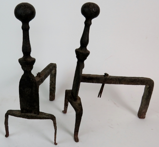 A pair of antique wrought iron fire dogs, a pair of regency style brass fire dogs, - Image 2 of 4