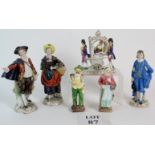 A group of six continental Dresden style figures. Tallest 23cm. Condition report: No issues.