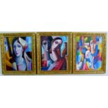 Velarde (contemporary) -Series of three small figurative studies in a Fauvism taste, oils on canvas,