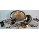 A mixed lot of silver plated serving ware, including a 6 slice Elkingtons toast rack,
