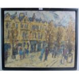 Barry De More (b1948) - `The Precinct, Halifax', thick impasto oil on board, artist's label verso,