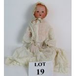 Antique Armand Marseille Doll with 19th Century christening gown. Marked "Am Germany 351/2.5k".