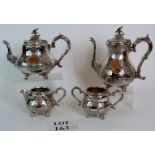 Late 19th Century ornate Art Nouveau 4 piece tea set by Cooper Brothers, pattern No 1728.