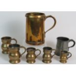 Six bronze imperial measures, quart, gill, half gill and quarter gill, Victorian and later.