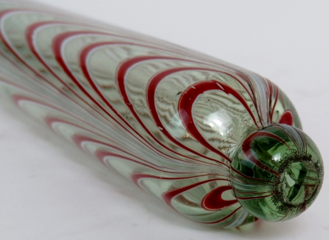 A 19th Century nailsea glass red and white rolling pin and large Victorian green glass dump, - Image 6 of 6