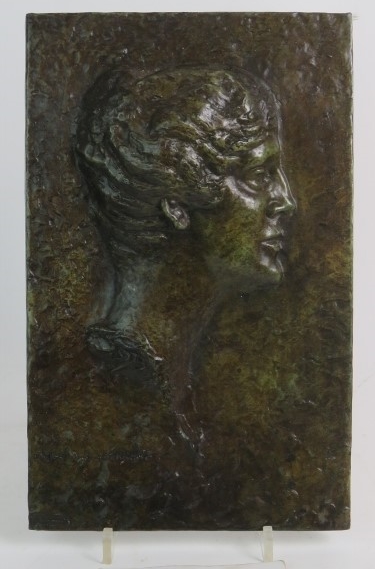 Bronze portrait relief plaque, signed Ge