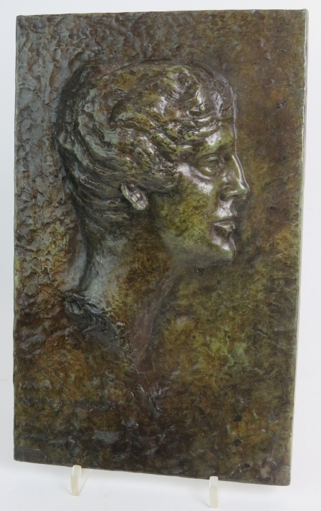 Bronze portrait relief plaque, signed Ge - Image 2 of 4