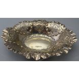 An oval shaped silver bon bon dish with