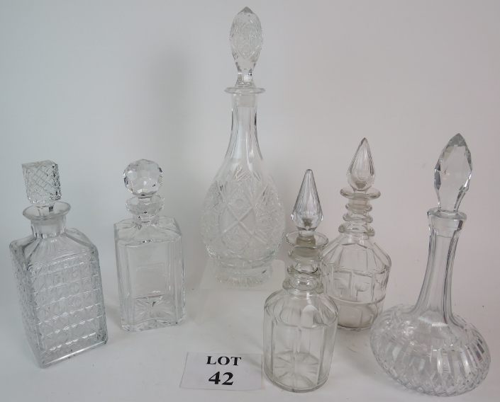 Six cut glass drinks decanters, 19th Cen