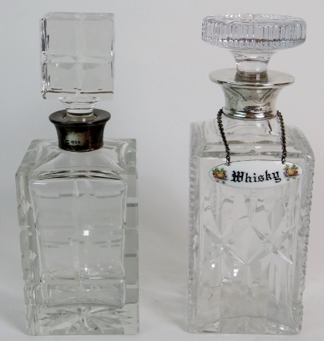 Two square spirit decanters, cut glass w