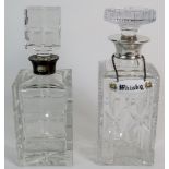 Two square spirit decanters, cut glass w