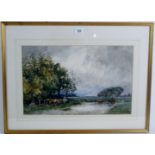 Walter Burroughs-Fowler, RBA (1860-1930) - 'Cattle watering in a meadow', watercolour, signed,