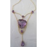 A superb amethyst and fine gold drop nec