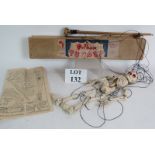 An early Pelham Puppets skeleton with original box and instructions. Box size: 56cm x 10cm x 8cm.