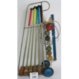 A cool Retro 1960's garden croquet set on own its trolley. Condition report: Age related wear.