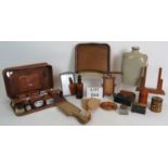 A mixed collectors lot of Treen Mauchline ware, picture frames, crumb scoop, butter pats,