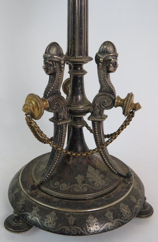 An ornate 19th Century silver plate + gilt table centre piece in the empire revival style. - Image 2 of 6