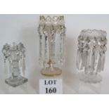 Three antique crystal glass table lustres,