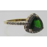 Russian diopside ring, trilliant cut, size Q, 14k yellow gold 925.