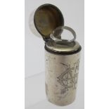 A Victorian silver cylindrical monogrammed scent bottle, with inner glass stopper, Birmingham 1903,