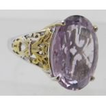 Rose de France amethyst ring, 18mm x 13mm approx, oval solitaire, size S.