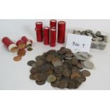 A quantity of mainly pre-decimal British coins, some in coin rolls,