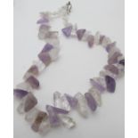 Amethyst and quartz gemstone necklace, large irregular polished stone, approx 225 grams, 4.