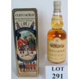 A bottle of Glen Moray 12 year old single malt Scotch Whisky in Cameron Highlanders 1993
