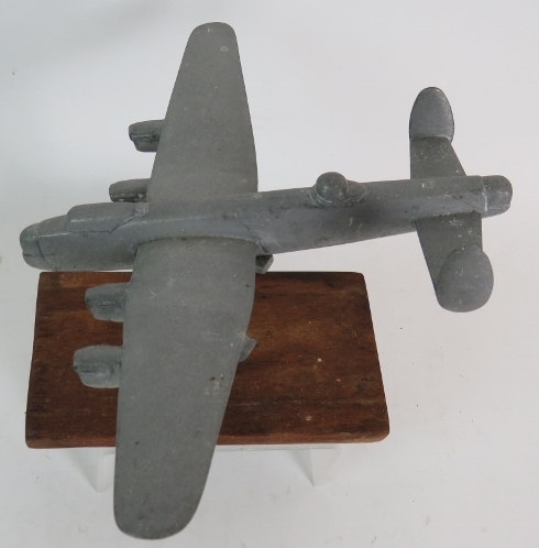 A WW2 trench art Lancaster Bomber cast in aluminium, wingspan 31cm, - Image 6 of 8