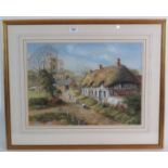 British School (20th century) - 'Quintessentially Victorian English village scene', pastel,
