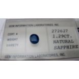 A cased oval sapphire, 1.29cts, 7mm x 5.9mm x 3.