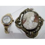 A 9ct gold ladies wristwatch with enamelled dial on an expanding bracelet strap,