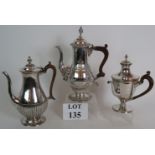 An ornate Barker Ellis silver plated coffee pot, a similar 19th Century gadrooned coffee pot,