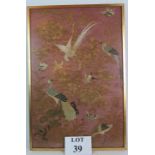 An antique Chinese silk panel in gilt frame,