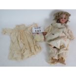 Late 19th Century Heinrich Handwerck Bisque headed doll with cotton dress,
