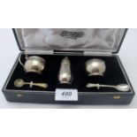 A sterling silver 3 piece condiment set, comprising of salt, pepper and mustard,