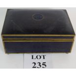 An early 20th Century brass Cloisonné enamel cigar box with cobalt blue enamel over scalloped brass