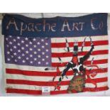 A super cool Apache Art Co mixed media stars and stripes banner flag, signed TXP.