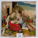 An unframed antique tapestry panel of two small children in Georgian dress. Dimensions: 57cm x 58cm.