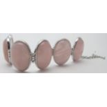 Rose quartz gemstone bracelet, (each 28mm x 18mm), 7.5" to 8.5" length.