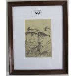 Bruce Bairnsfather (1888-1959) - 'Old Bill and another British soldier', pencil drawing, signed,