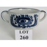 A Nova N V Japan two handled dish with blue eye decoration. Diameter: 20cm.