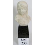 An Art Nouveau white marble bust of a young girl, signed RTM, Blasche,