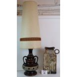 A very cool mid century West German pottery lamp base and shade (overall height: 120cm) and a