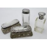 Two hobnail cut silver topped pin boxes, Chester 1914 and Birmingham 1912,