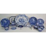 A quantity of antique blue and white transfer printed china including Spode Italian,