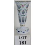 A pretty Bohemian cased glass vase, white over blue,