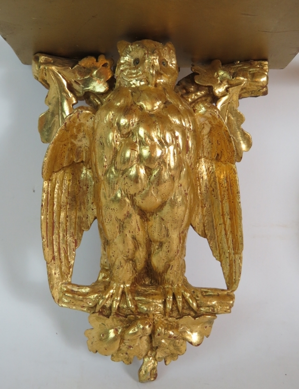 A pair of carved hardwood gilt owl in oak tree wall brackets or shelves. - Image 2 of 4