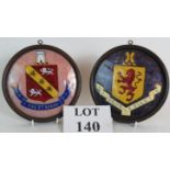 Two vintage Coat of Arms Crest plaques, enamel on copper,