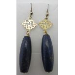 Fine lapis lazuli earrings, shepherds hook, Italian hand crafted, 55mm drop approx,